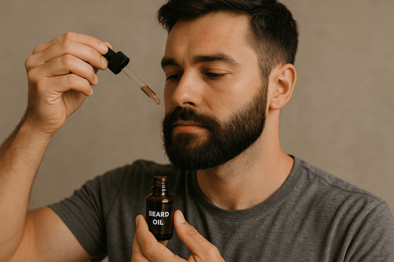 Man applying beard oil