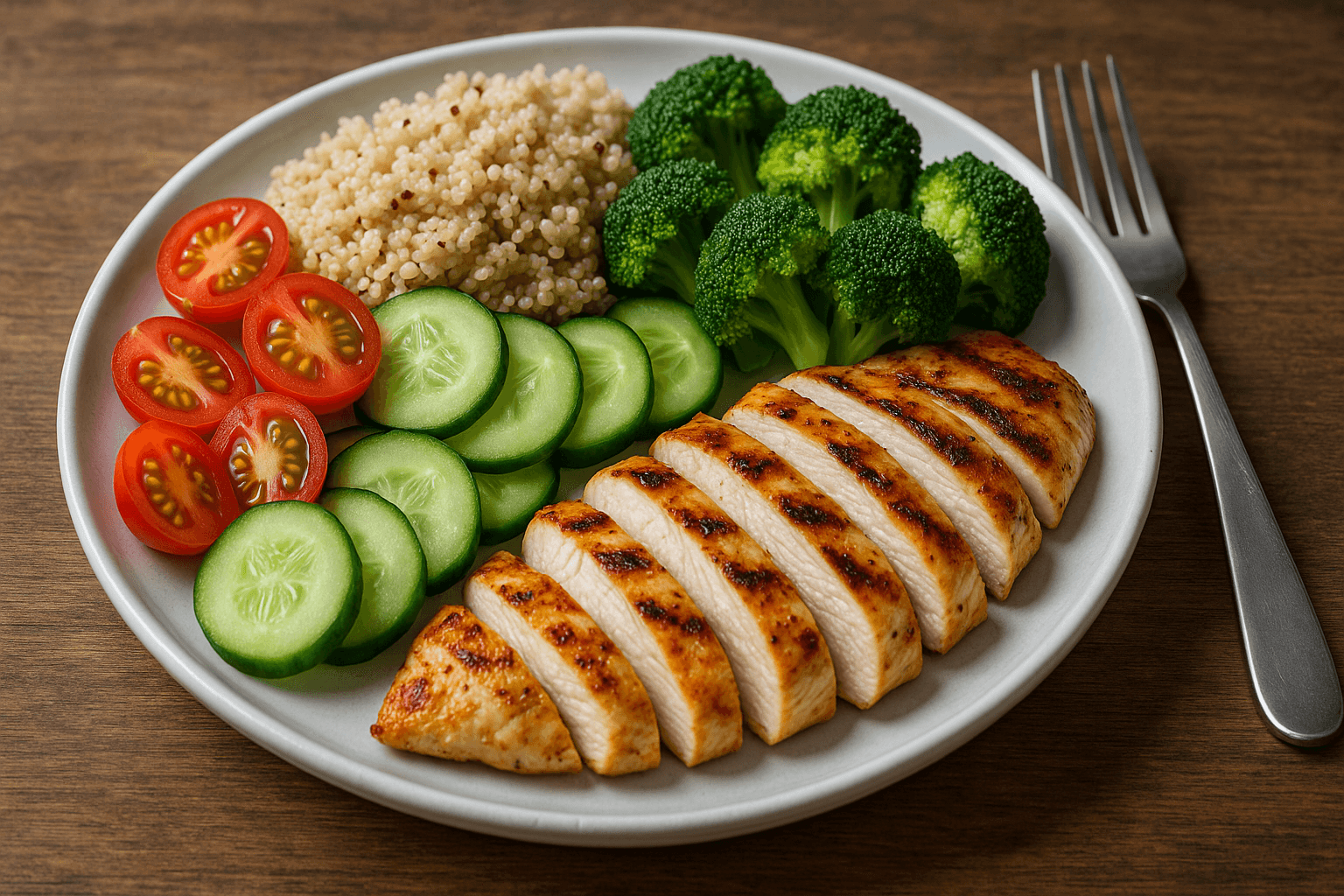 Plate of healthy balanced meals with lean proteins and vegetables