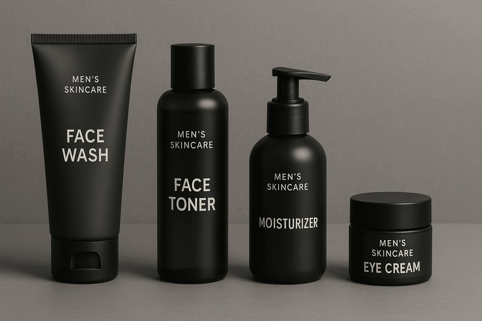 Lineup of men’s skincare products