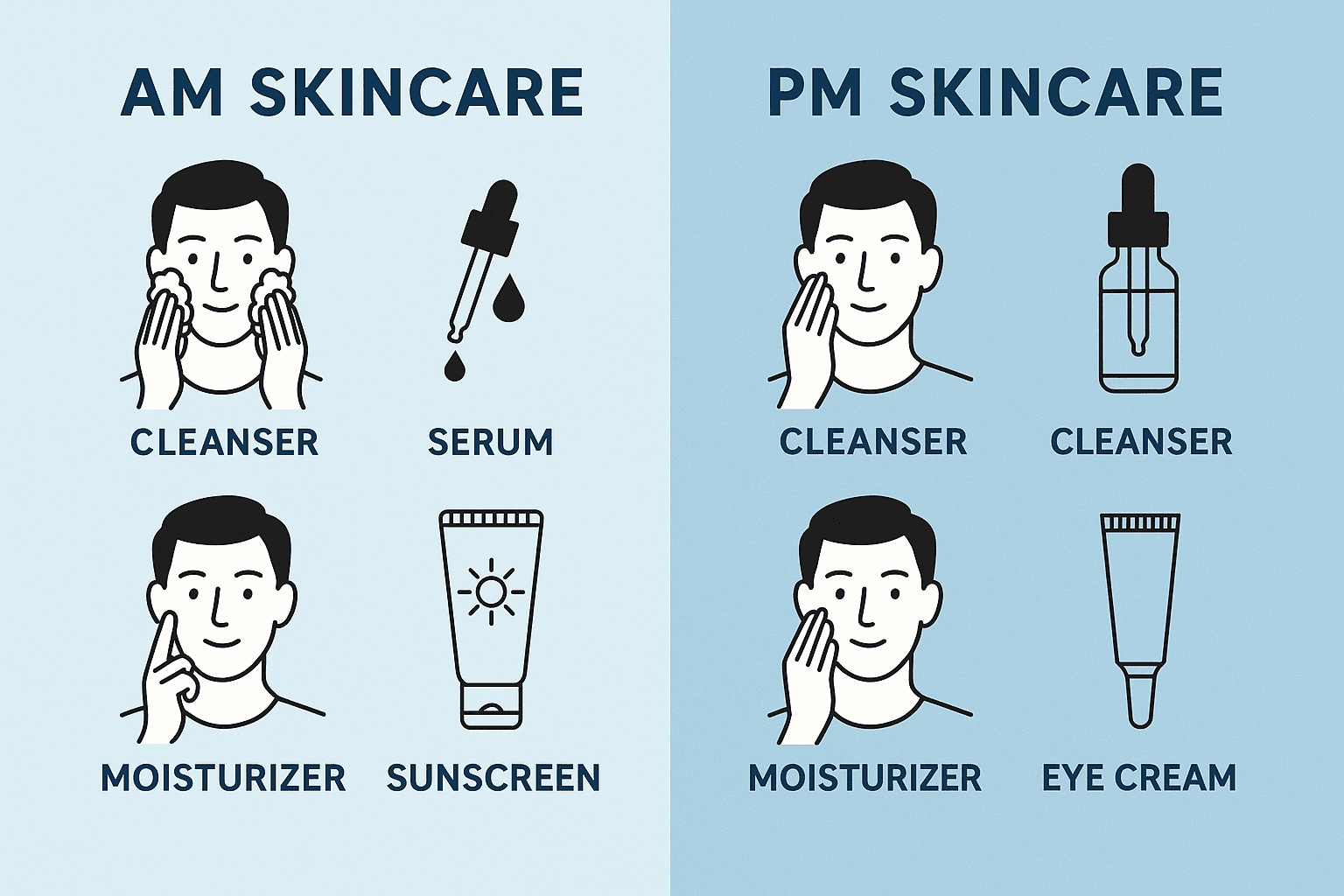 Diagram of AM and PM skincare routines for men