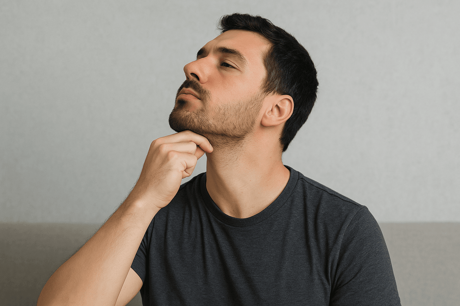 Man doing jawline exercise